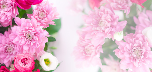Obraz premium Festive delicate floral background. Fresh bouquet of flowers on a gentle white background