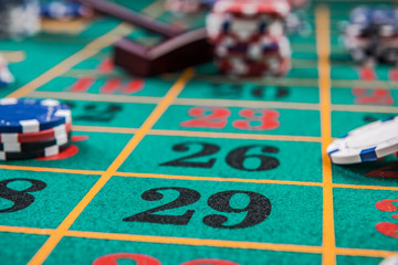 Roulette table, casino betting and gambling concept