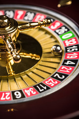 Close Up View on Roulette Drum with Lucky Numbers, Casino Theme