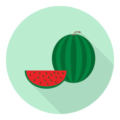 flat icon of whole and a piece of sweet ripe watermelon