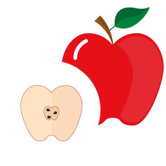 flat icon of red apple and its halves with seeds