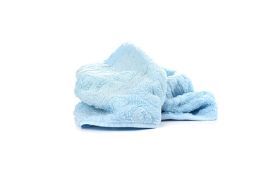 Light blue terry towel isolated on white background.