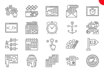 Thin Line Icons Set of Search Engine Optimization