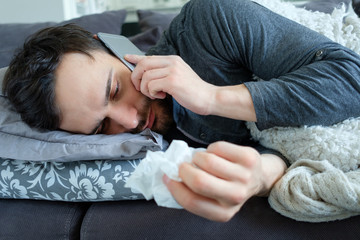 Sick man calling by phone