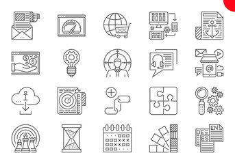 Thin Line Icons Set of Search Engine Optimization