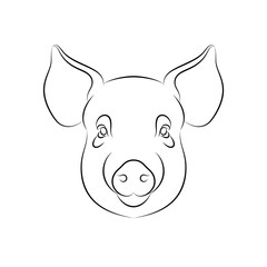 Outline of stylized pig portrait on white background. Line art. Stencil art