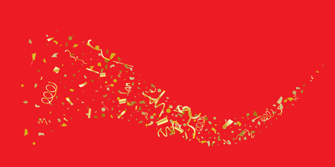 Golden glitter confetti on a red background. 