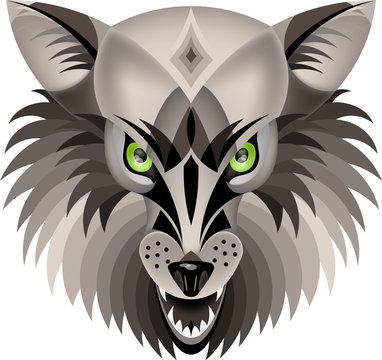 Vector image of a wolf. A wild beast with a grin