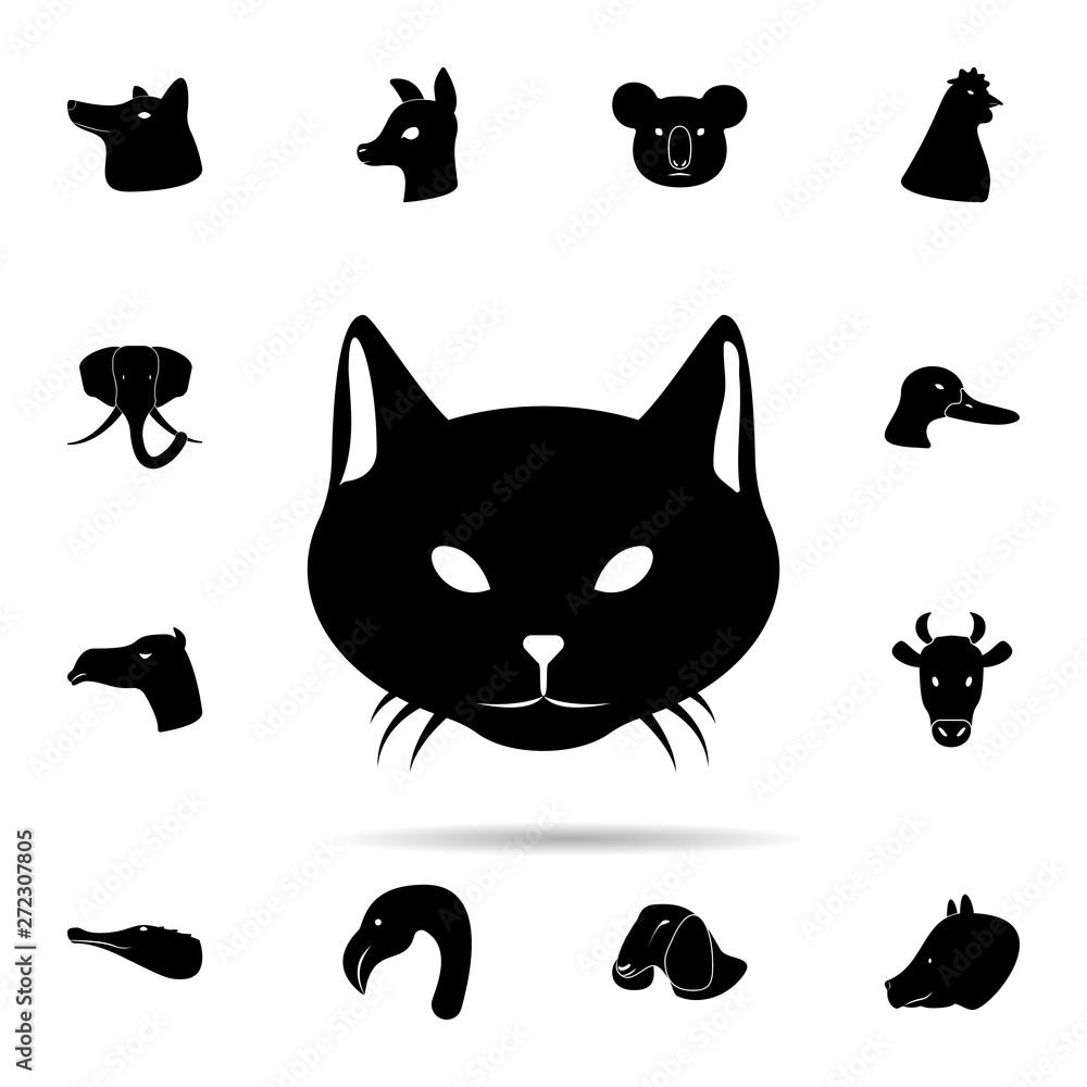 Poster head of cat silhouette icon. universal set of animals for website design and development, app develo