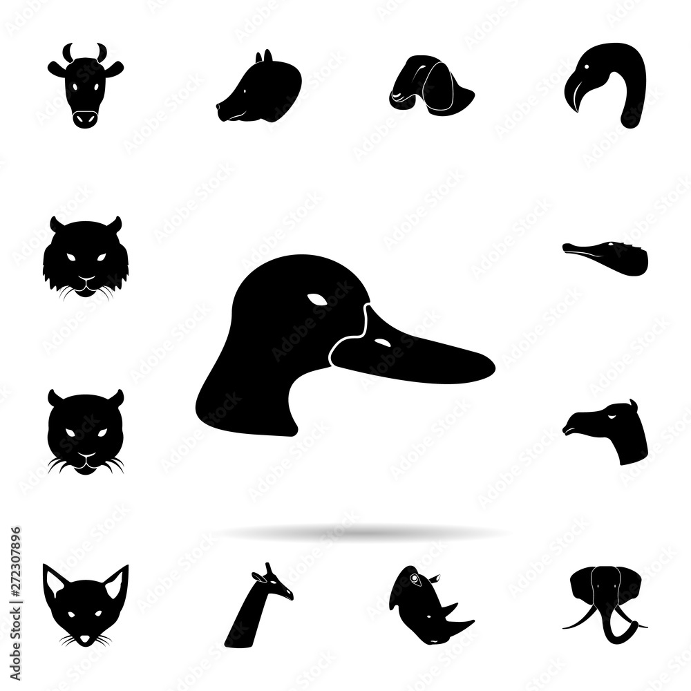 Poster head of duck silhouette icon. universal set of animals for website design and development, app devel
