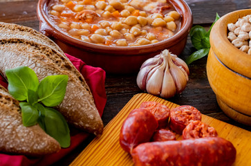 Chickpea dish on wooden background