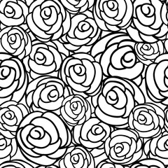 Elegant floral repeat pattern design with black outline roses on white. Perfect as graphic design elements, wallpaper, scrapbook paper, or fabric application.