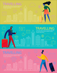 Traveling concept banners with characters. Tourism and Vacancies. Traveling Alone