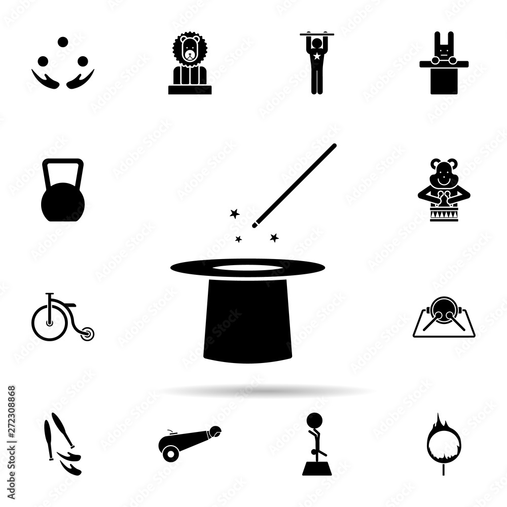 Aufkleber magic stick and hat icon. universal set of circus for website design and development, app developmen