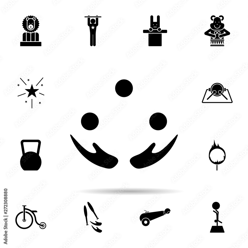 Poster juggler hand icon. universal set of circus for website design and development, app development