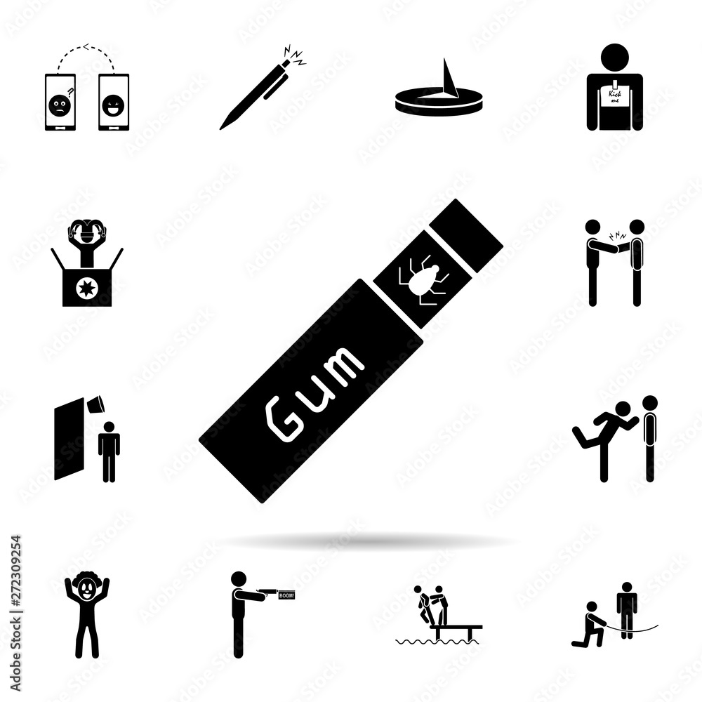 Poster chewing gum with virus icon. universal set of day of jokes for website design and development, app d