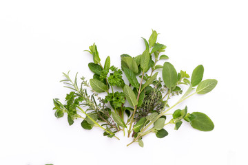 Herbal spice on a white background. Top view.