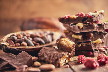 Organic homemade chocolate and cocoa beeens