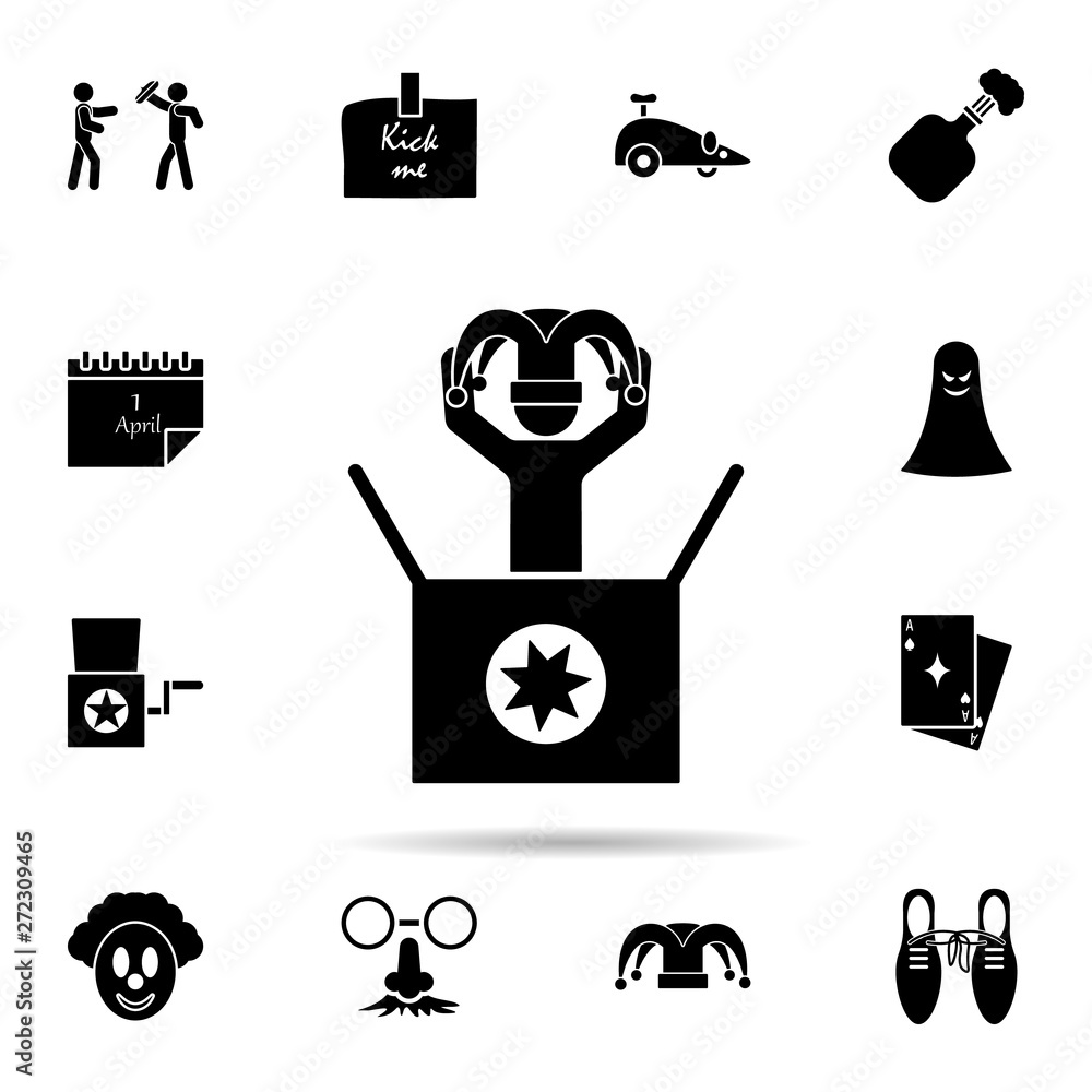 Poster clown in box icon. universal set of day of jokes for website design and development, app development