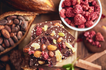 Organic homemade chocolate and cocoa beeens