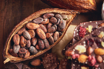 Organic homemade chocolate and cocoa beeens