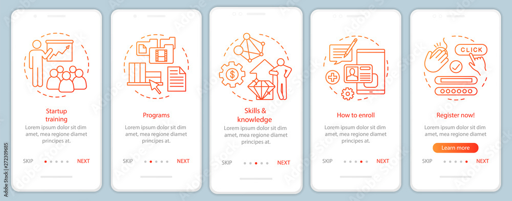 Aufkleber startup education onboarding mobile app page screen with linear concepts