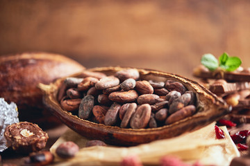 Organic homemade chocolate and cocoa beeens