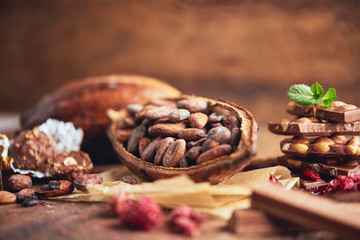 Organic homemade chocolate and cocoa beeens