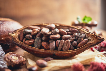 Organic homemade chocolate and cocoa beeens