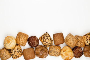 Rye eco breads on the white background.