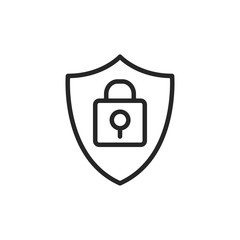 Security icon. Shield with lock. Simple thin line design. Vector line icon