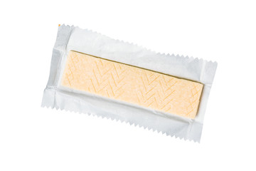 Chewing gum in wrapping paper foil isolated on white background.