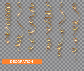 Golden glitter serpentine set, isolated with transparency background effect