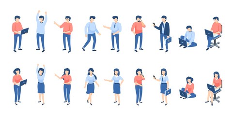 Isometric people. Male and female persons, different businessmen students and children isolated on white. Vector illustration formal job community characters