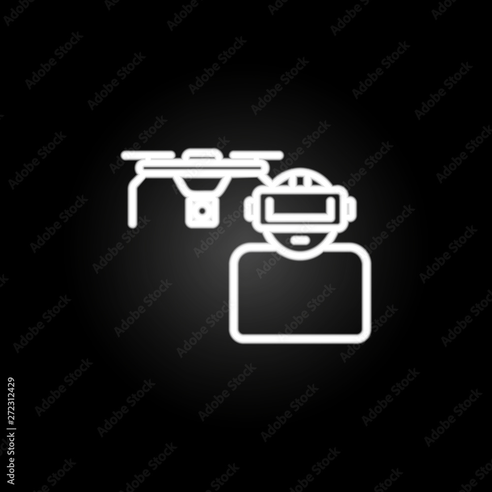 Poster control of drones in glasses neon icon. elements of virtual reality set. simple icon for websites, w