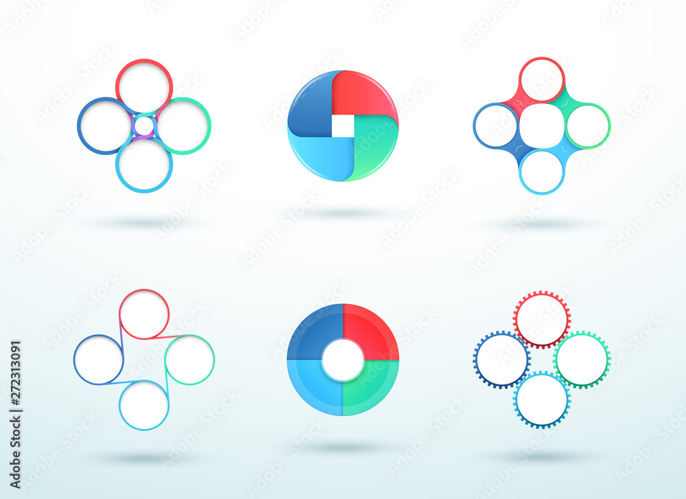 Poster 4 point connected circle cycle diagram vector set