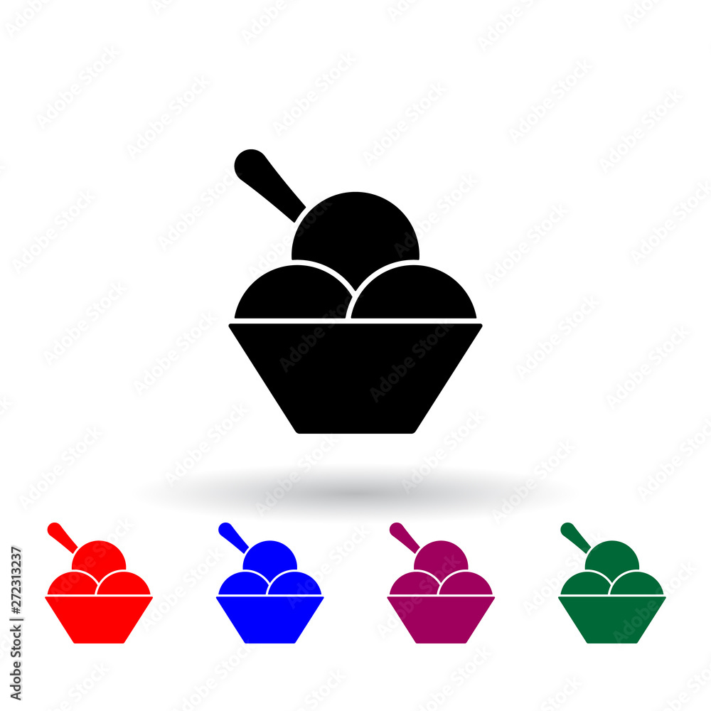Poster frozen balls in a saucer multi color icon. elements of ice cream set. simple icon for websites, web 
