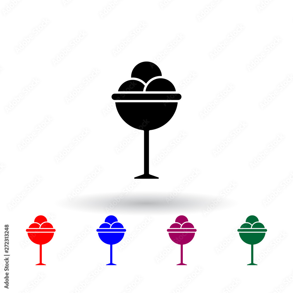 Poster frozen balls in a saucer multi color icon. elements of ice cream set. simple icon for websites, web 