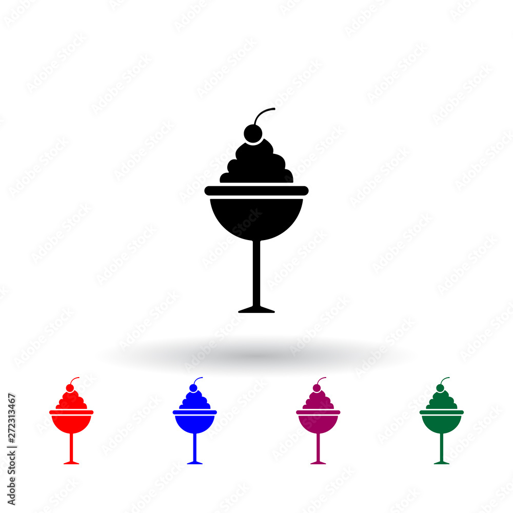 Poster ice cream in glass with a cherry multi color icon. elements of ice cream set. simple icon for websit