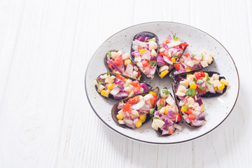 Traditional  Peruvian food background with mussels