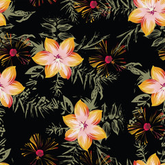 seamless hand draw flower branches and leaf design pattern