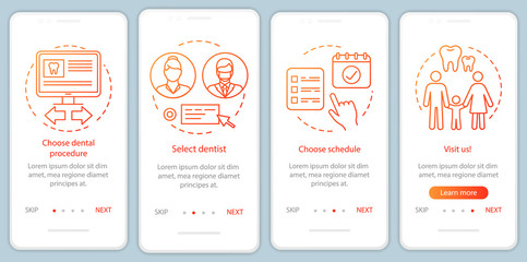 Dental clinic appointment onboarding onboarding mobile app page screen with concepts