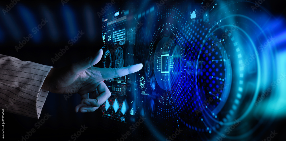 Poster Hnad working with Digital transformation change management and internet of things (IoT) Ui.