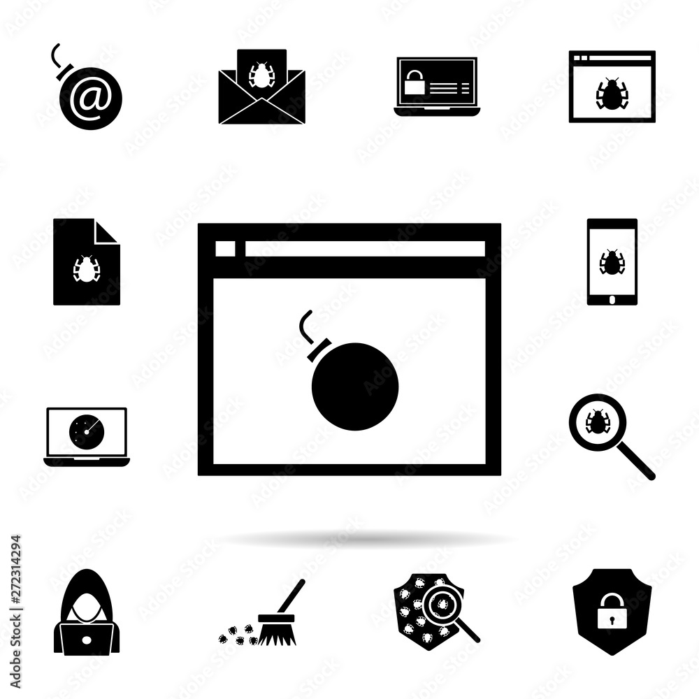 Poster bomb in the browser icon. universal set of hacker for website design and development, app developmen