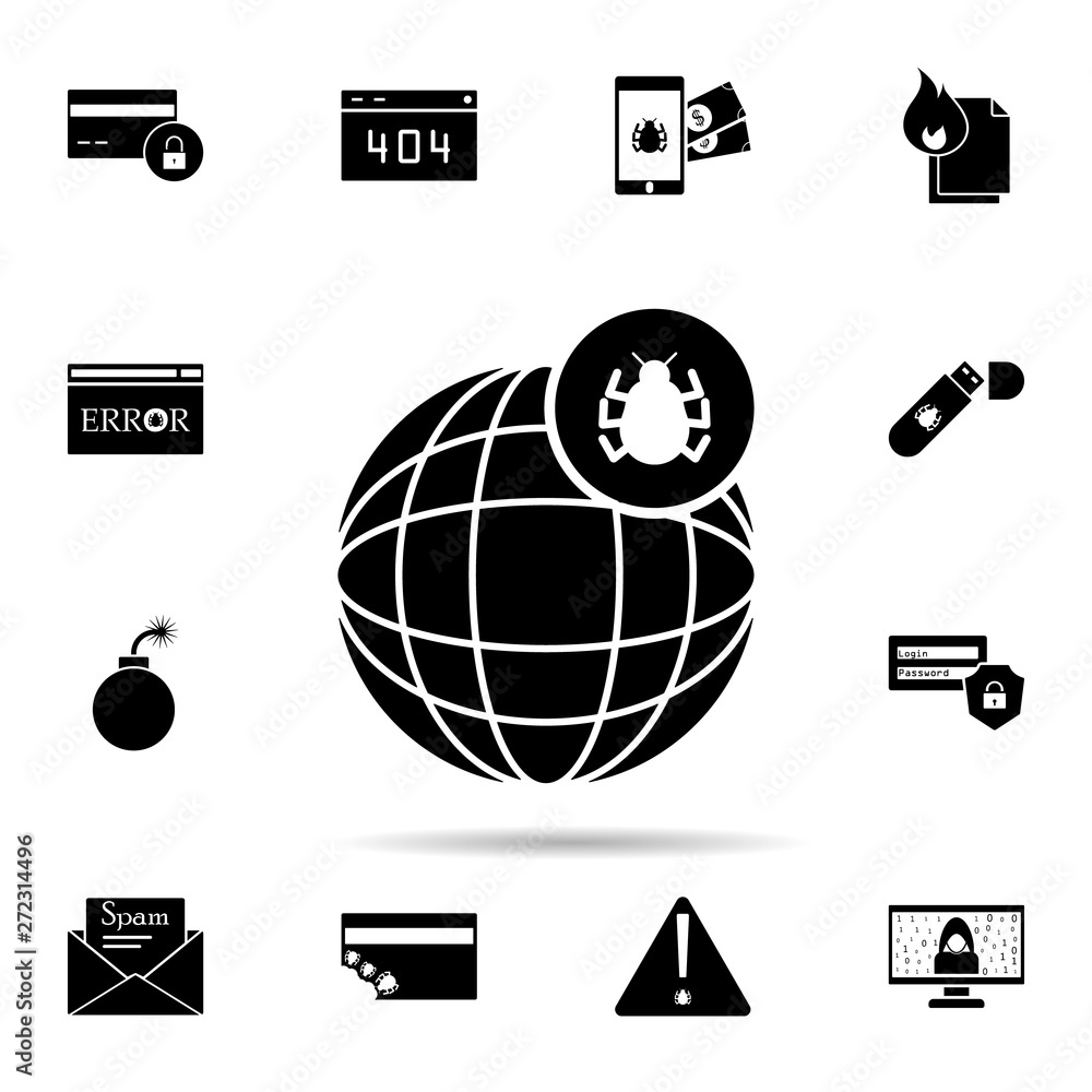 Poster world virus icon. universal set of hacker for website design and development, app development