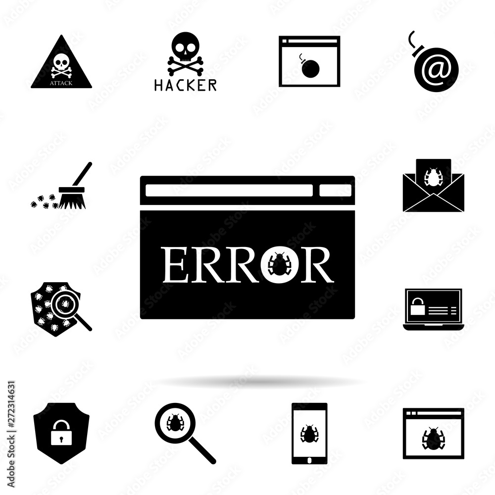 Poster error from a virus icon. universal set of hacker for website design and development, app development