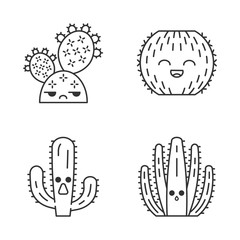 Cactuses cute kawaii linear characters
