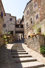 narrow street in old town Anghiari Tuscany Italy