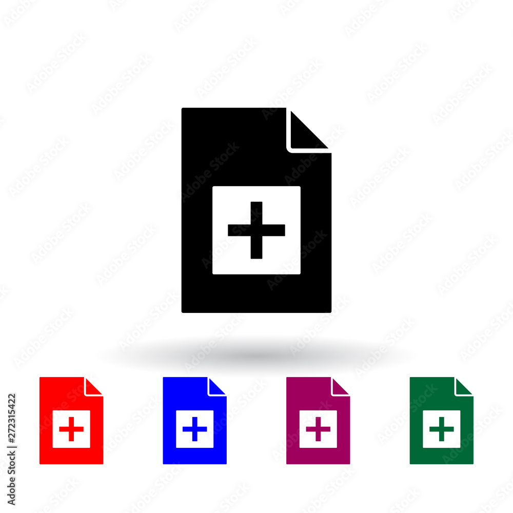 Poster a plus on document multi color icon. elements of file and documents set. simple icon for websites, w