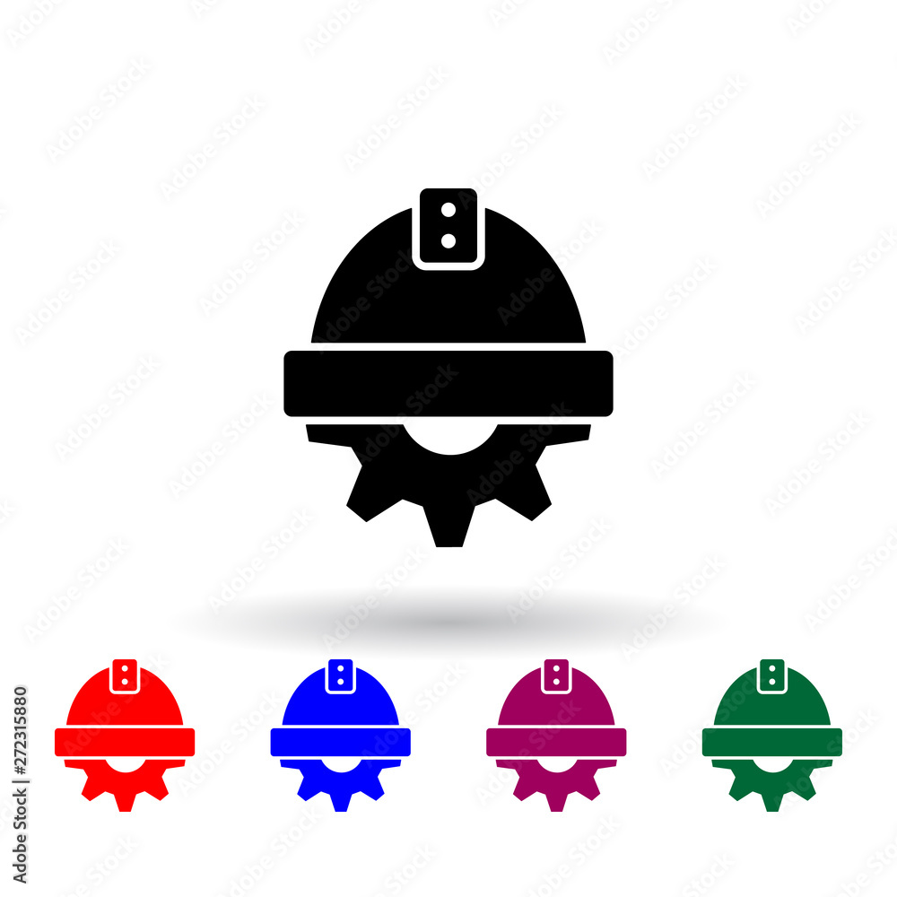 Poster helmet and mechanism multi color icon. elements of engineering set. simple icon for websites, web de